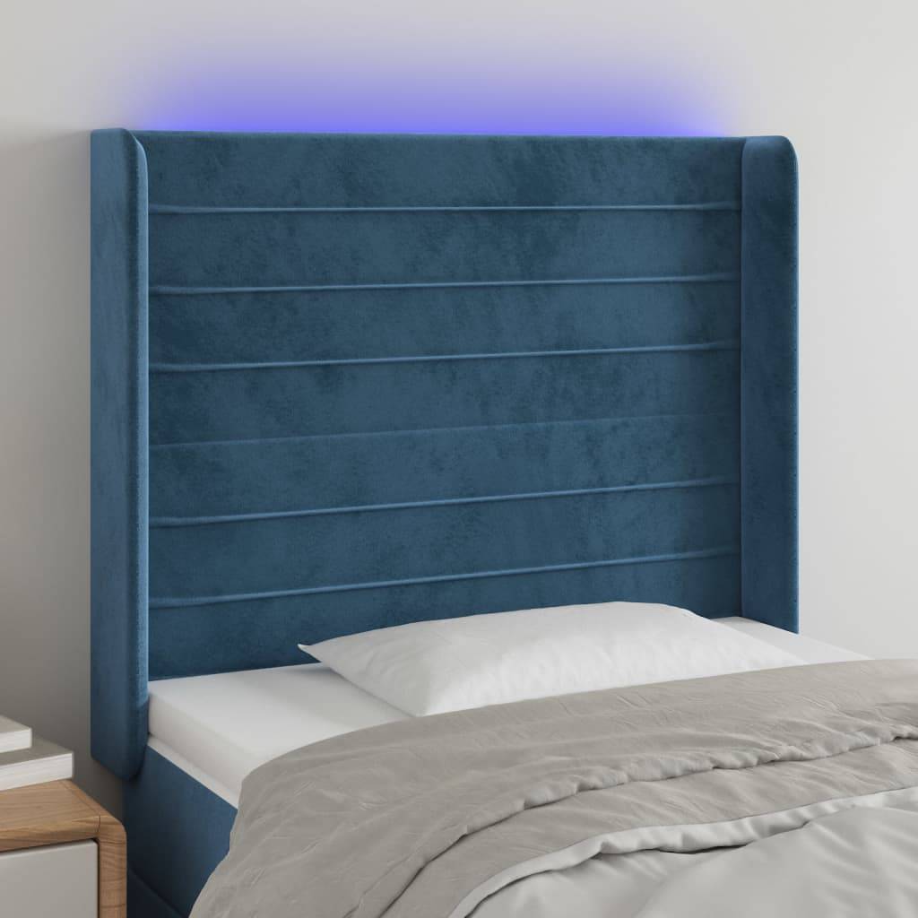 vidaXL LED Kopfteil Dunkelblau 83x16x118/128 cm Samt