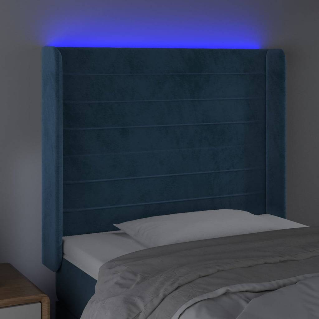 vidaXL LED Kopfteil Dunkelblau 83x16x118/128 cm Samt