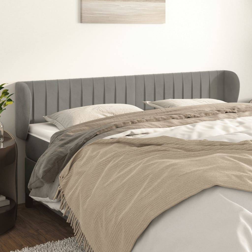 vidaXL Kopfteil mit Ohren Hellgrau 203x23x78/88 cm Samt