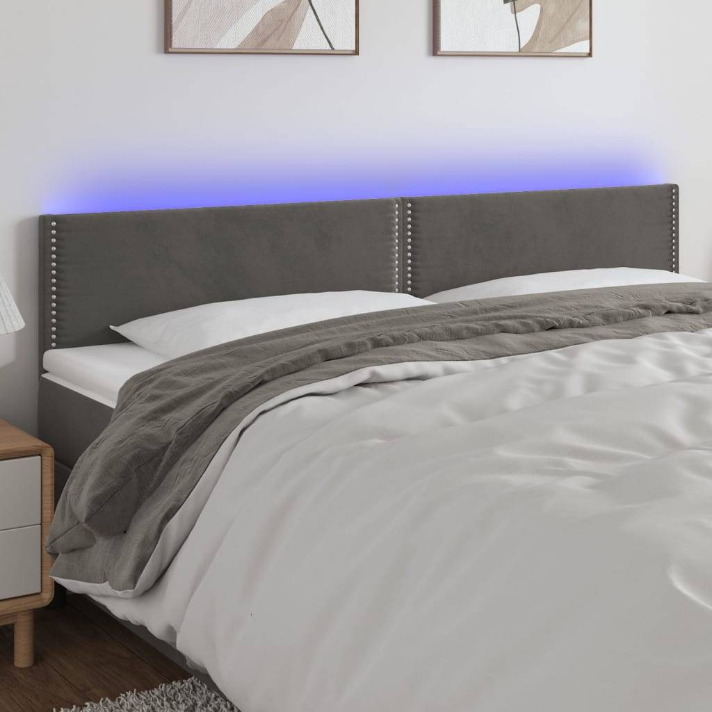 vidaXL LED Kopfteil Dunkelgrau 180x5x78/88 cm Samt
