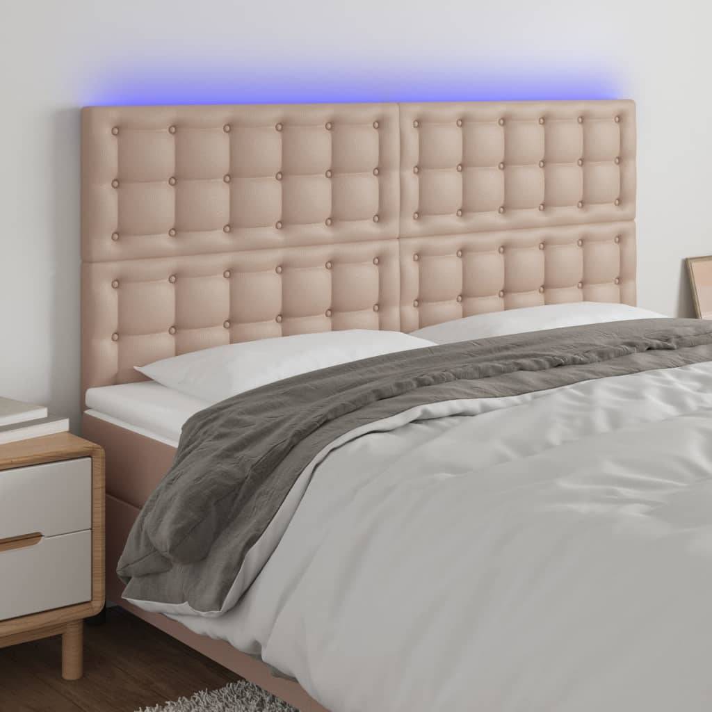 vidaXL LED Kopfteil Cappuccino-Braun 200x5x118/128cm Kunstleder