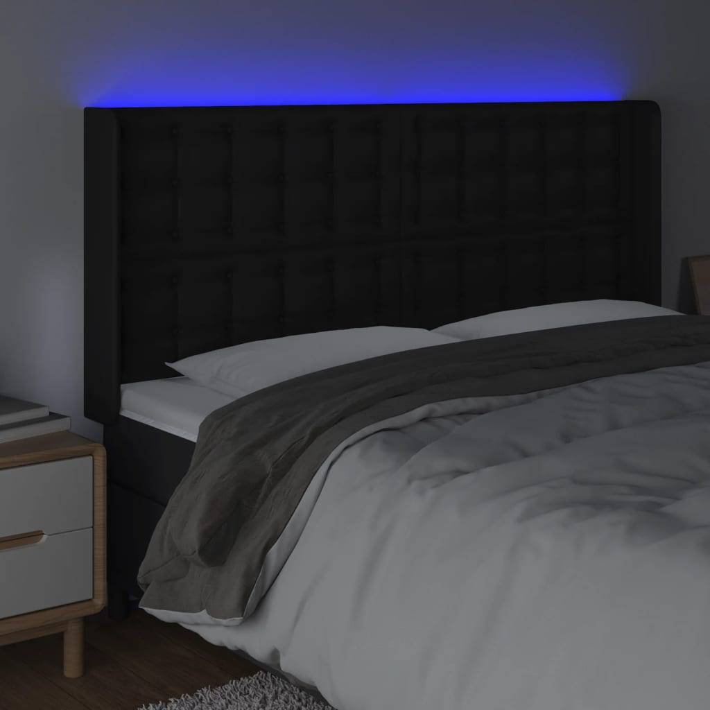 vidaXL LED Kopfteil Schwarz 147x16x118/128 cm Kunstleder