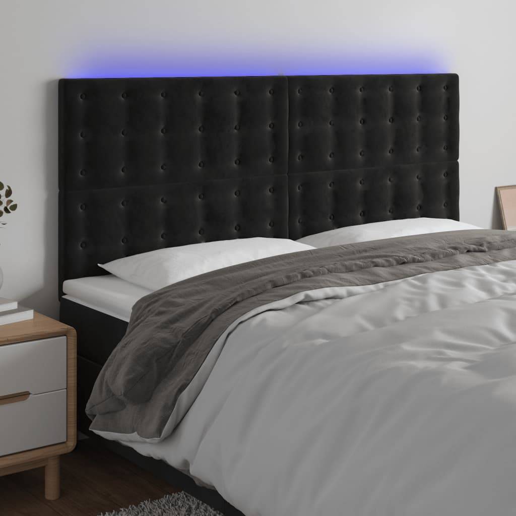 vidaXL LED Kopfteil Schwarz 200x5x118/128 cm Samt