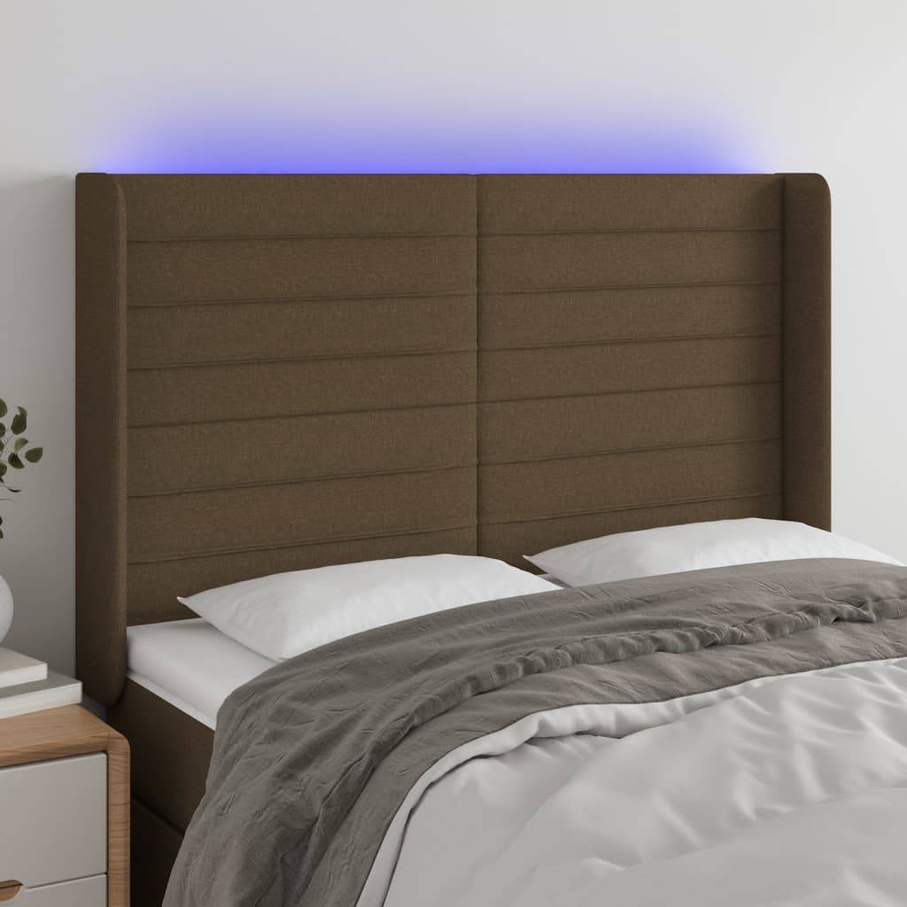 vidaXL LED Kopfteil Dunkelbraun 147x16x118/128 cm Stoff