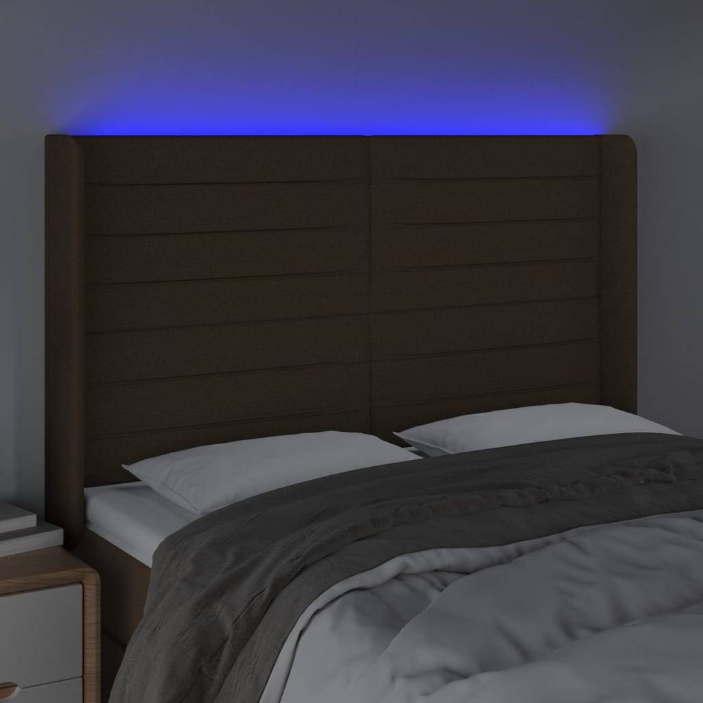 vidaXL LED Kopfteil Dunkelbraun 147x16x118/128 cm Stoff