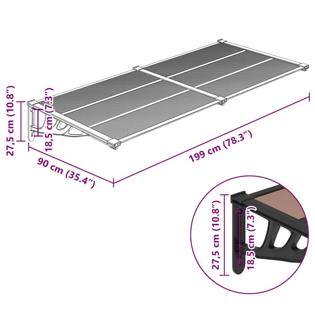 vidaXL Türvordach Schwarz 199x90 cm Polycarbonat