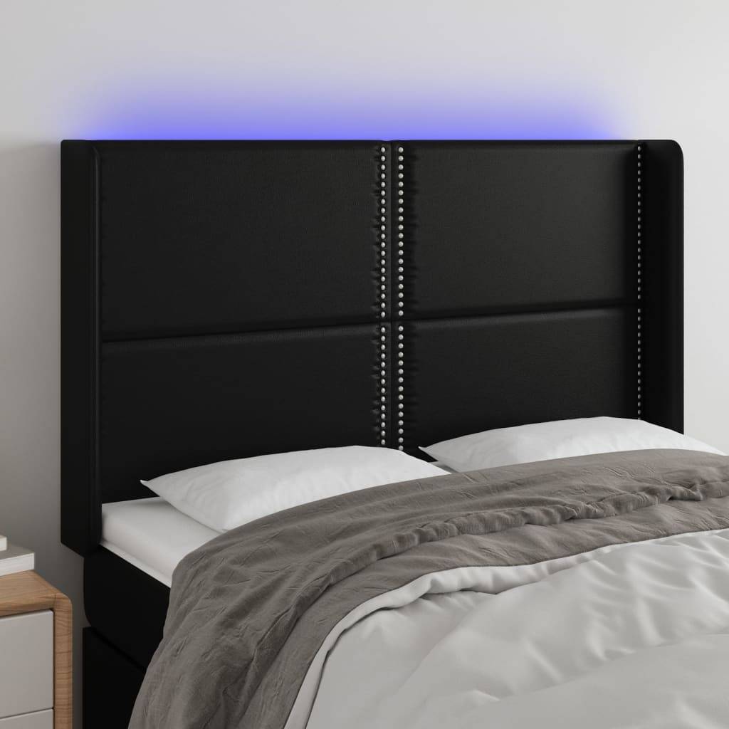 vidaXL LED Kopfteil Schwarz 147x16x118/128 cm Kunstleder