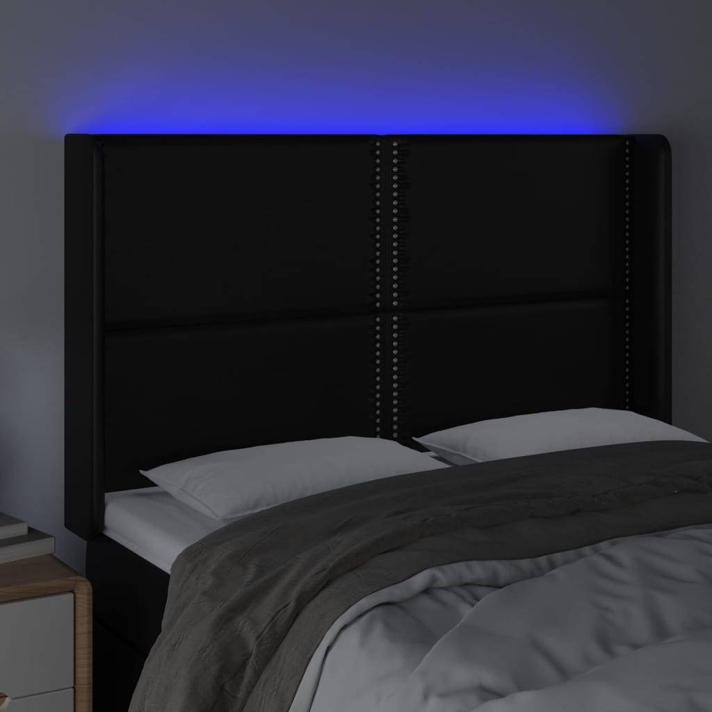 vidaXL LED Kopfteil Schwarz 147x16x118/128 cm Kunstleder