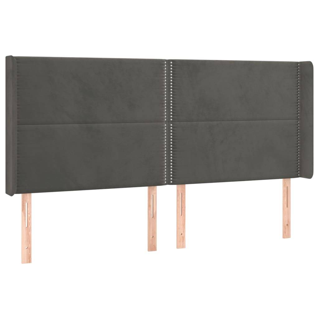 vidaXL Kopfteil mit Ohren Dunkelgrau 203x16x118/128 cm Samt