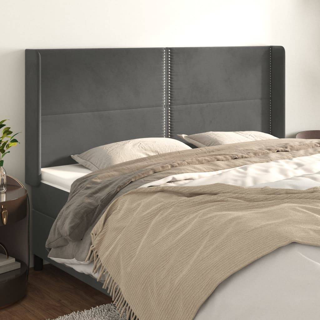 vidaXL Kopfteil mit Ohren Dunkelgrau 203x16x118/128 cm Samt