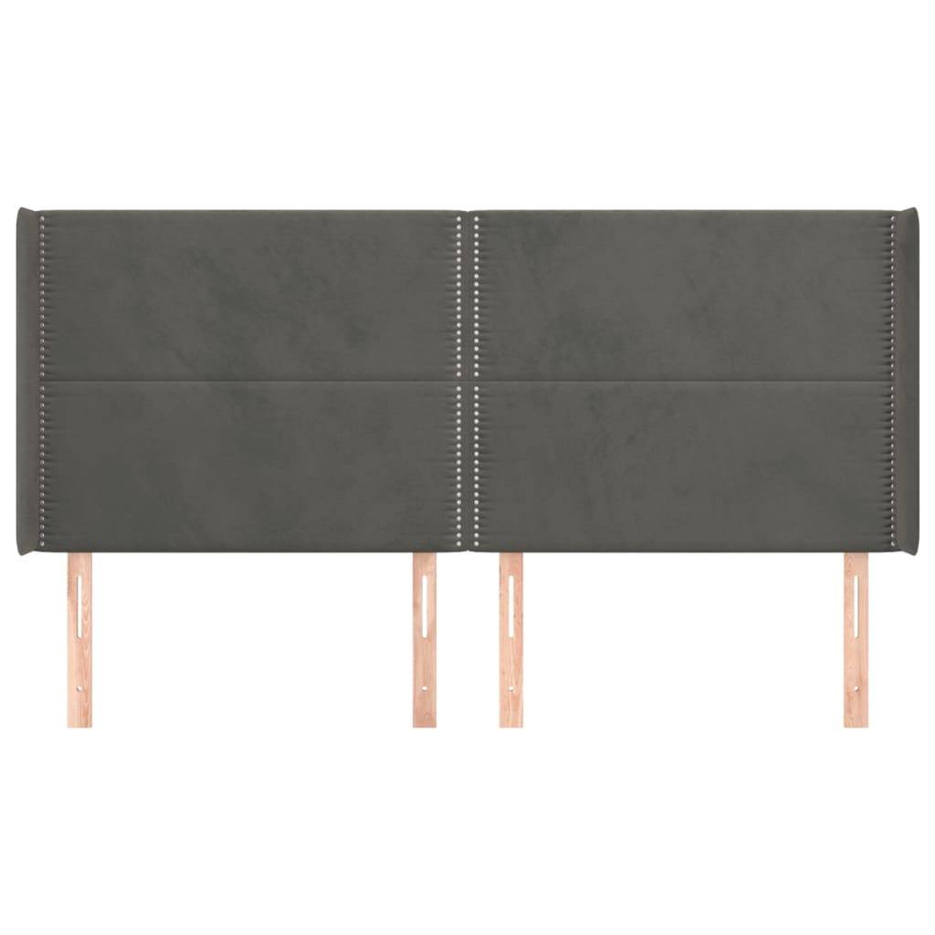 vidaXL Kopfteil mit Ohren Dunkelgrau 203x16x118/128 cm Samt