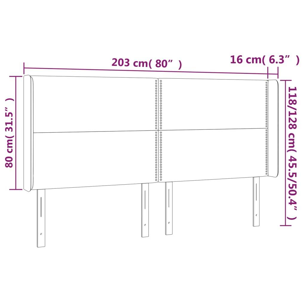 vidaXL Kopfteil mit Ohren Dunkelgrau 203x16x118/128 cm Samt