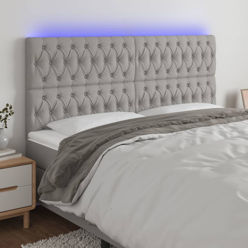 vidaXL LED Kopfteil Hellgrau 200x7x118/128 cm Stoff