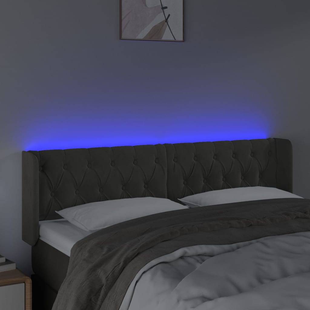 vidaXL LED Kopfteil Dunkelgrau 163x16x78/88 cm Samt
