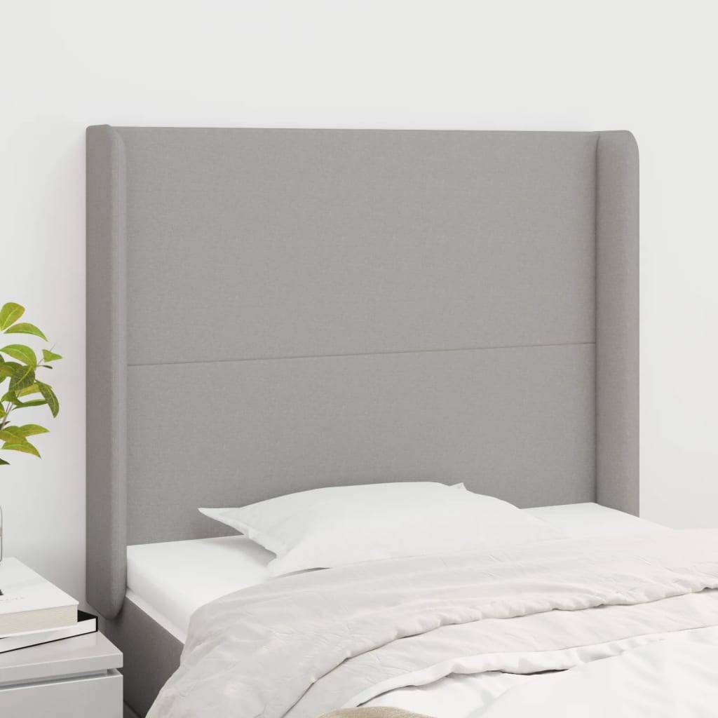 vidaXL Kopfteil mit Ohren Hellgrau 93x16x118/128 cm Stoff
