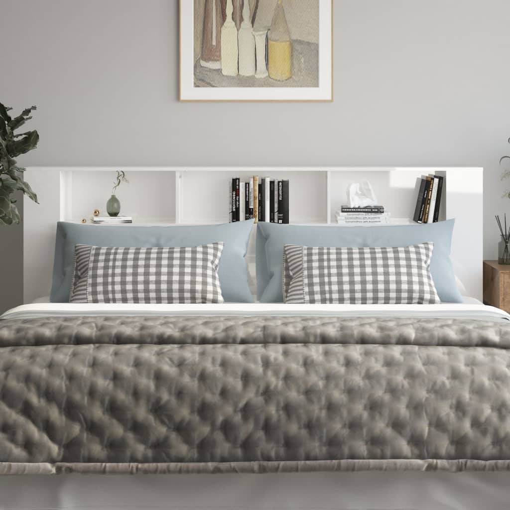 vidaXL Kopfteil mit Ablagen Hochglanz-Weiß 220x18,5x104,5 cm