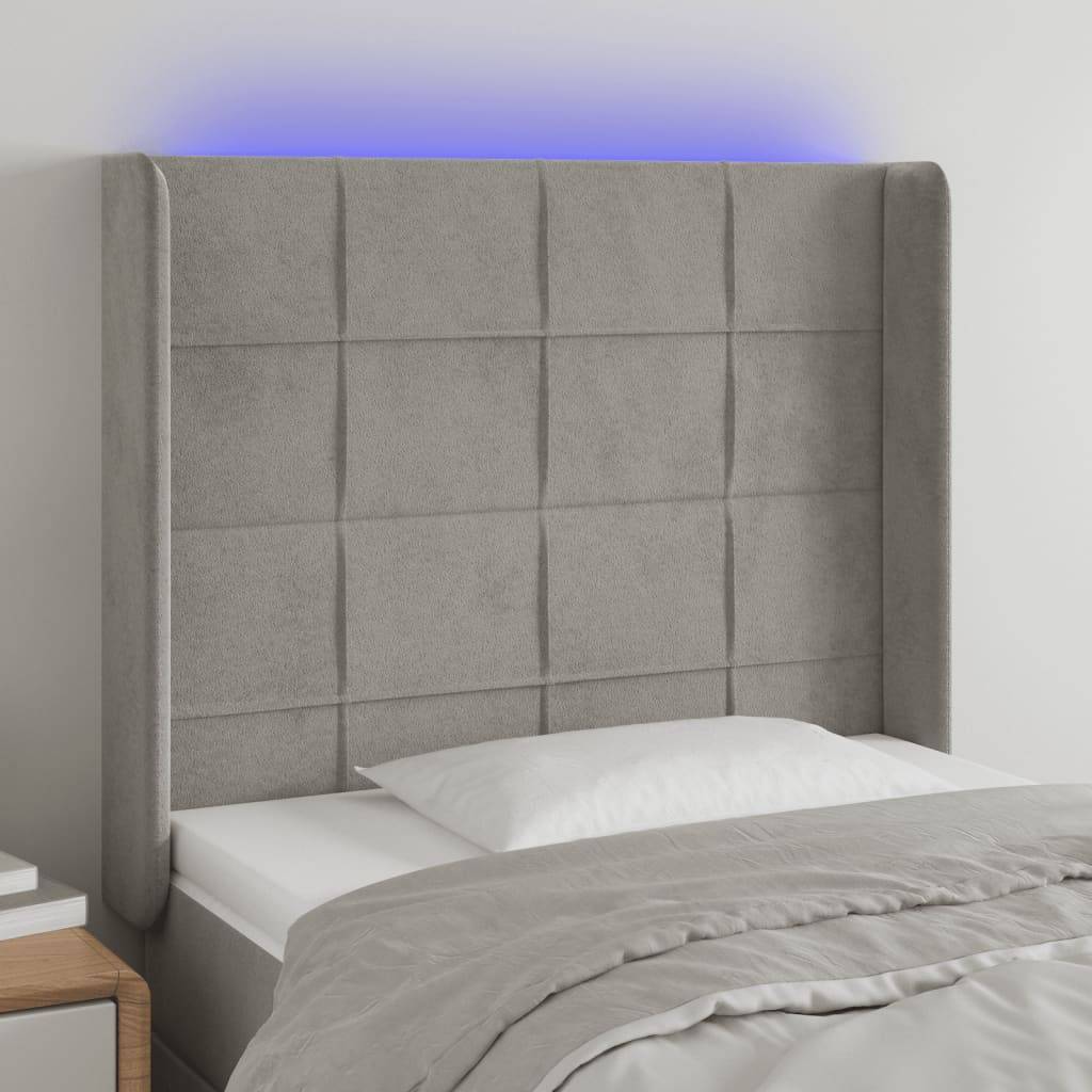 vidaXL LED Kopfteil Hellgrau 93x16x118/128 cm Samt