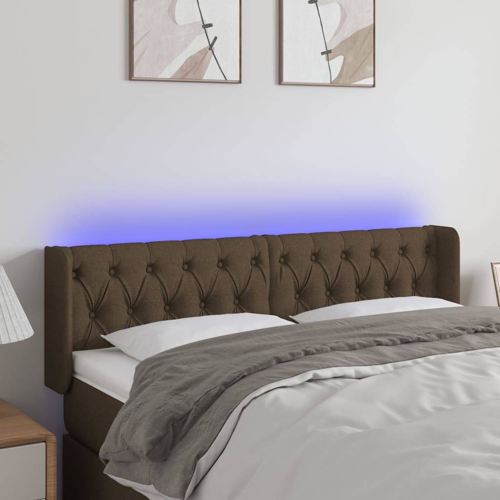 vidaXL LED Kopfteil Dunkelbraun 163x16x78/88 cm Stoff