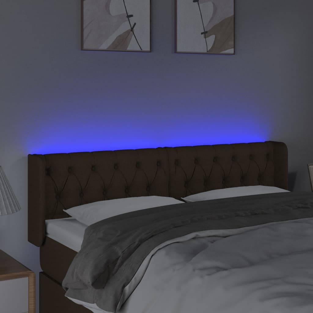 vidaXL LED Kopfteil Dunkelbraun 163x16x78/88 cm Stoff