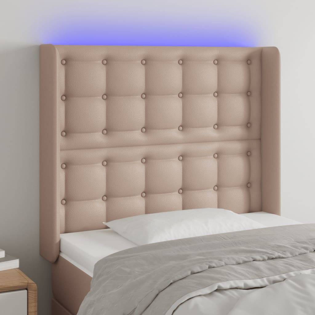 vidaXL LED Kopfteil Cappuccino-Braun 103x16x118/128cm Kunstleder
