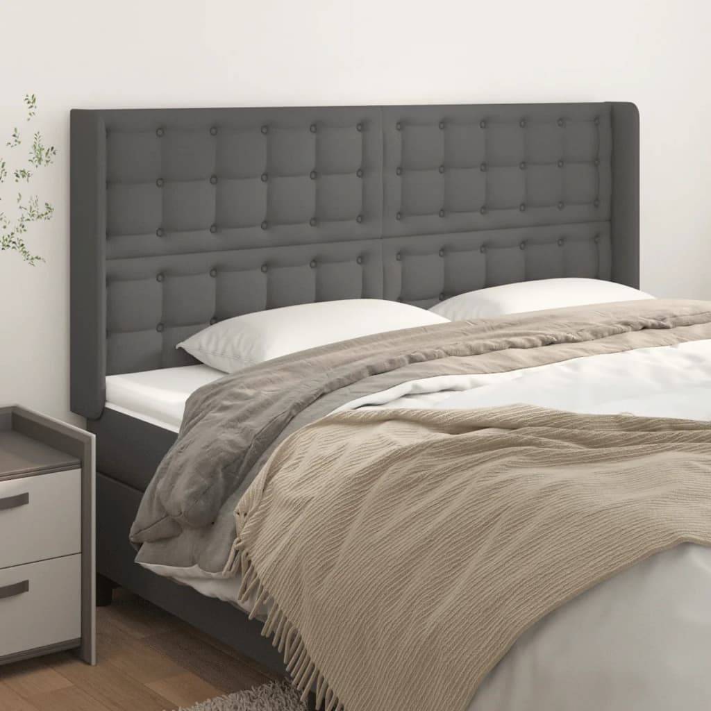 vidaXL Kopfteil mit Ohren Grau 203x16x118/128 cm Kunstleder
