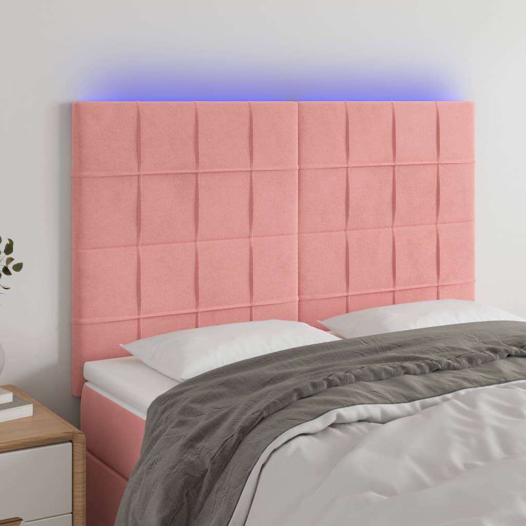 vidaXL LED Kopfteil Rosa 144x5x118/128 cm Samt