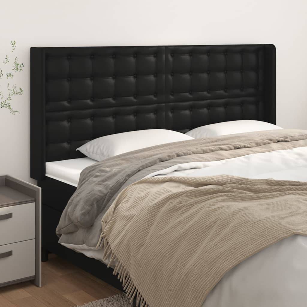 vidaXL Kopfteil mit Ohren Schwarz 163x16x118/128 cm Kunstleder