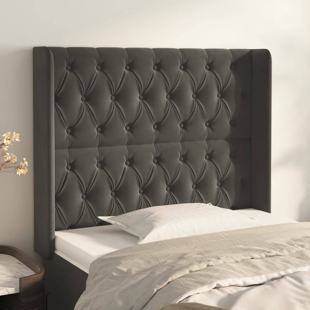 vidaXL Kopfteil mit Ohren Dunkelgrau 103x16x118/128 cm Samt