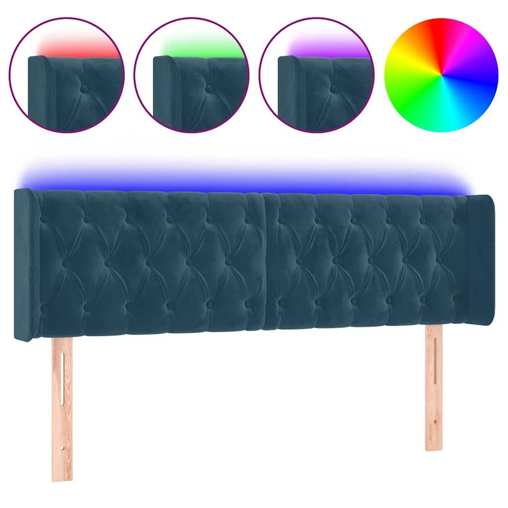 vidaXL LED Kopfteil Dunkelblau 147x16x78/88 cm Samt