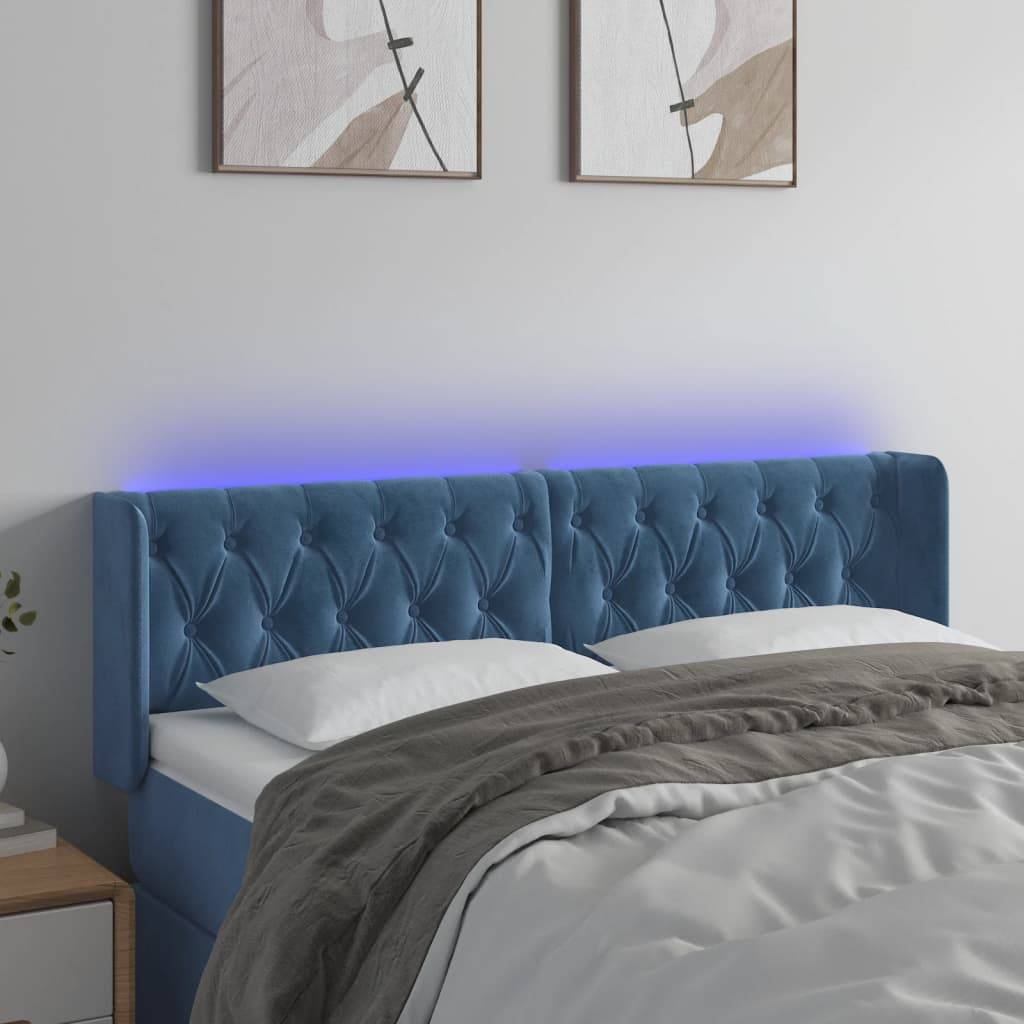vidaXL LED Kopfteil Dunkelblau 147x16x78/88 cm Samt