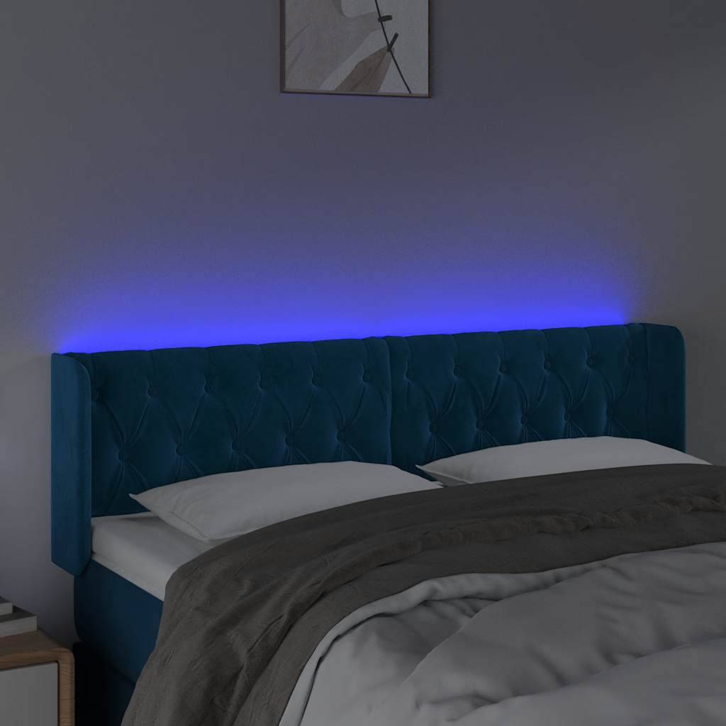 vidaXL LED Kopfteil Dunkelblau 147x16x78/88 cm Samt
