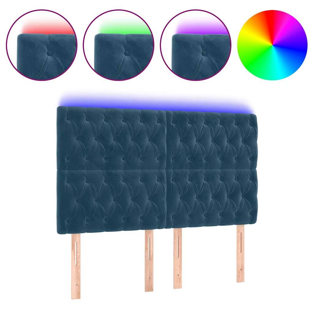 vidaXL LED Kopfteil Dunkelblau 160x7x118/128 cm Samt