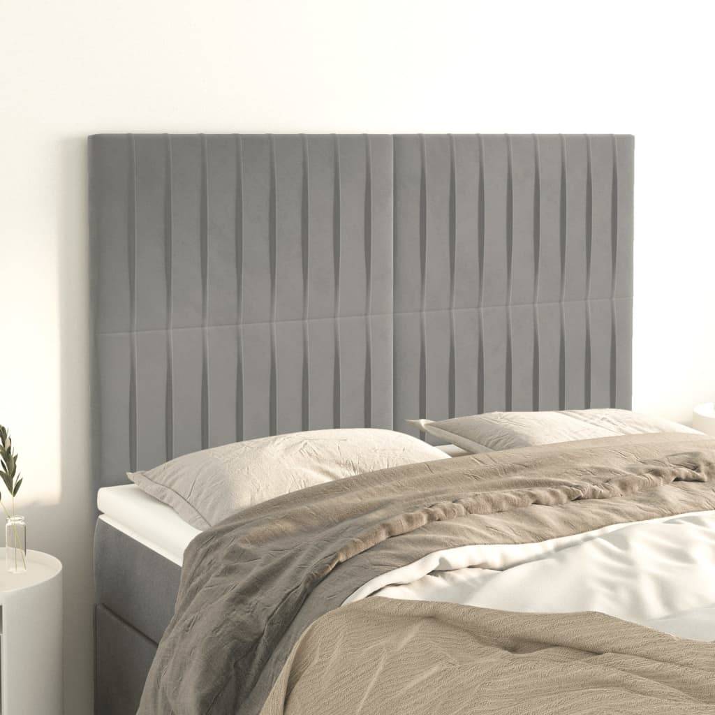 vidaXL Kopfteile 4 Stk. Hellgrau 72x5x78/88 cm Samt