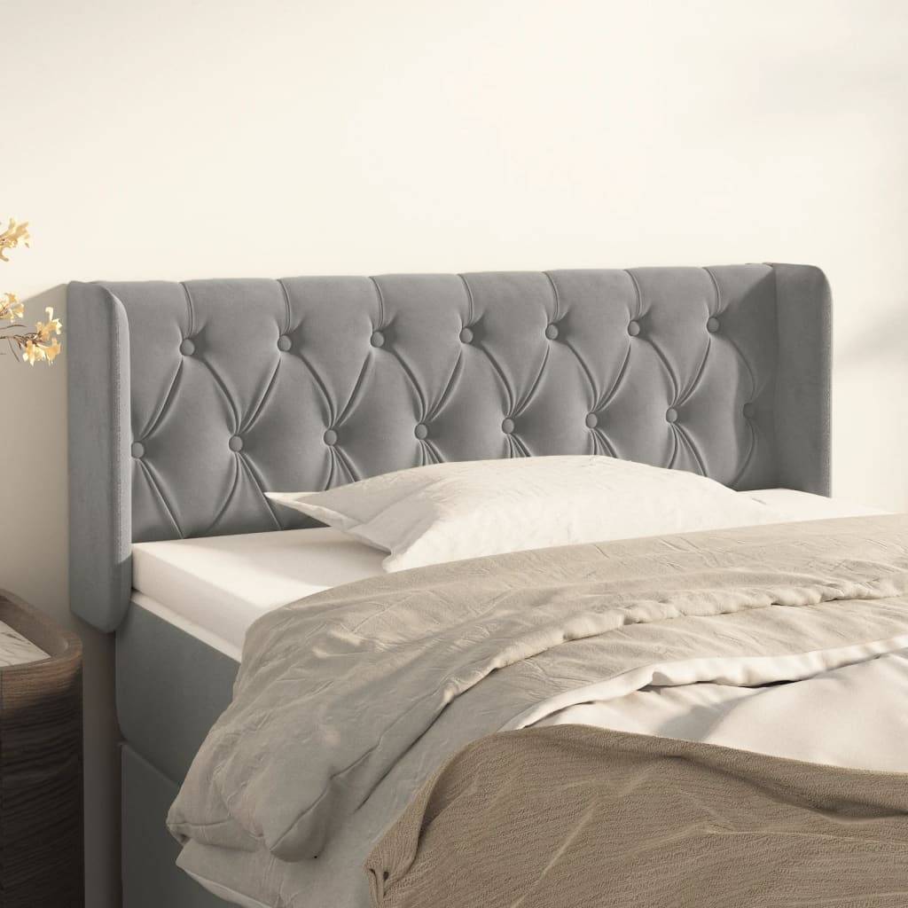 vidaXL Kopfteil mit Ohren Hellgrau 93x16x78/88 cm Samt