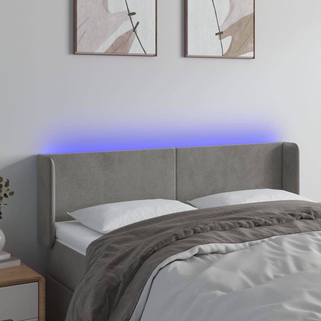 vidaXL LED Kopfteil Hellgrau 147x16x78/88 cm Samt