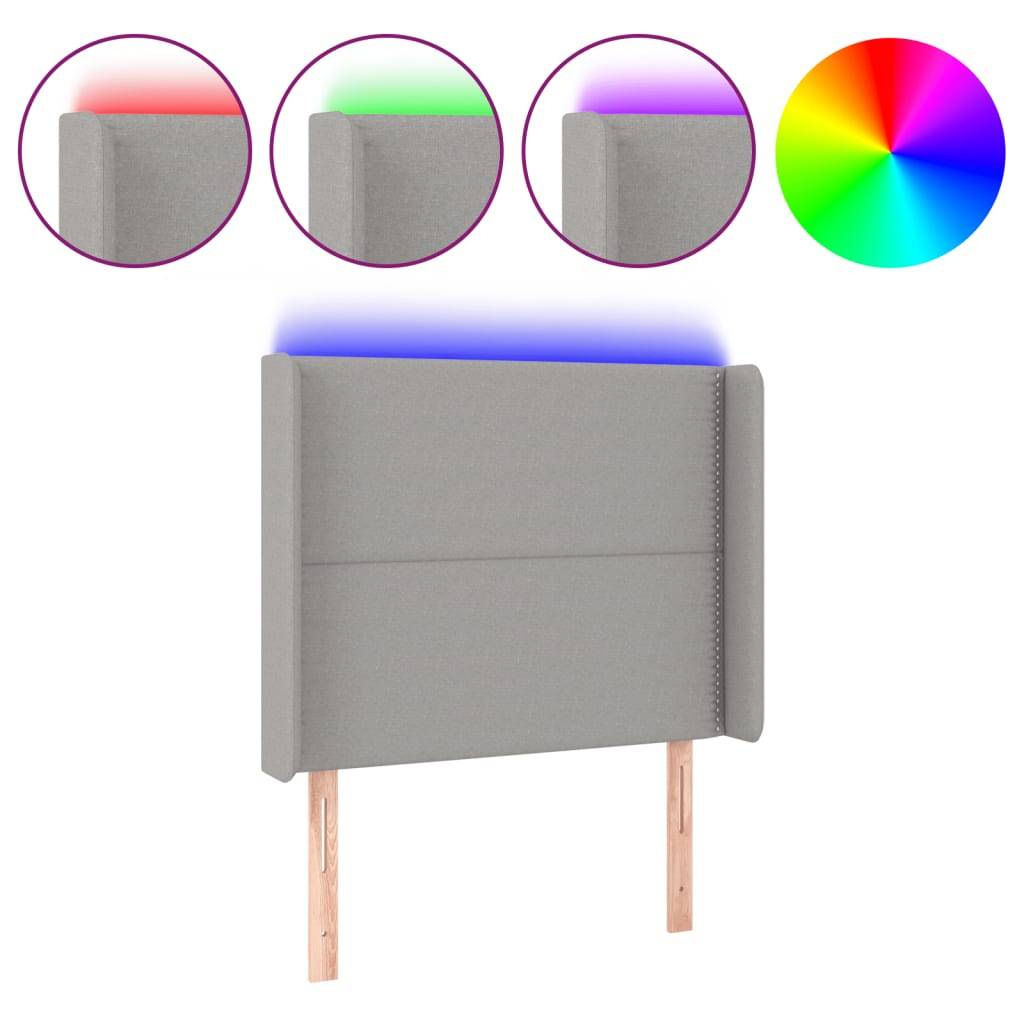 vidaXL LED Kopfteil Hellgrau 93x16x118/128 cm Stoff