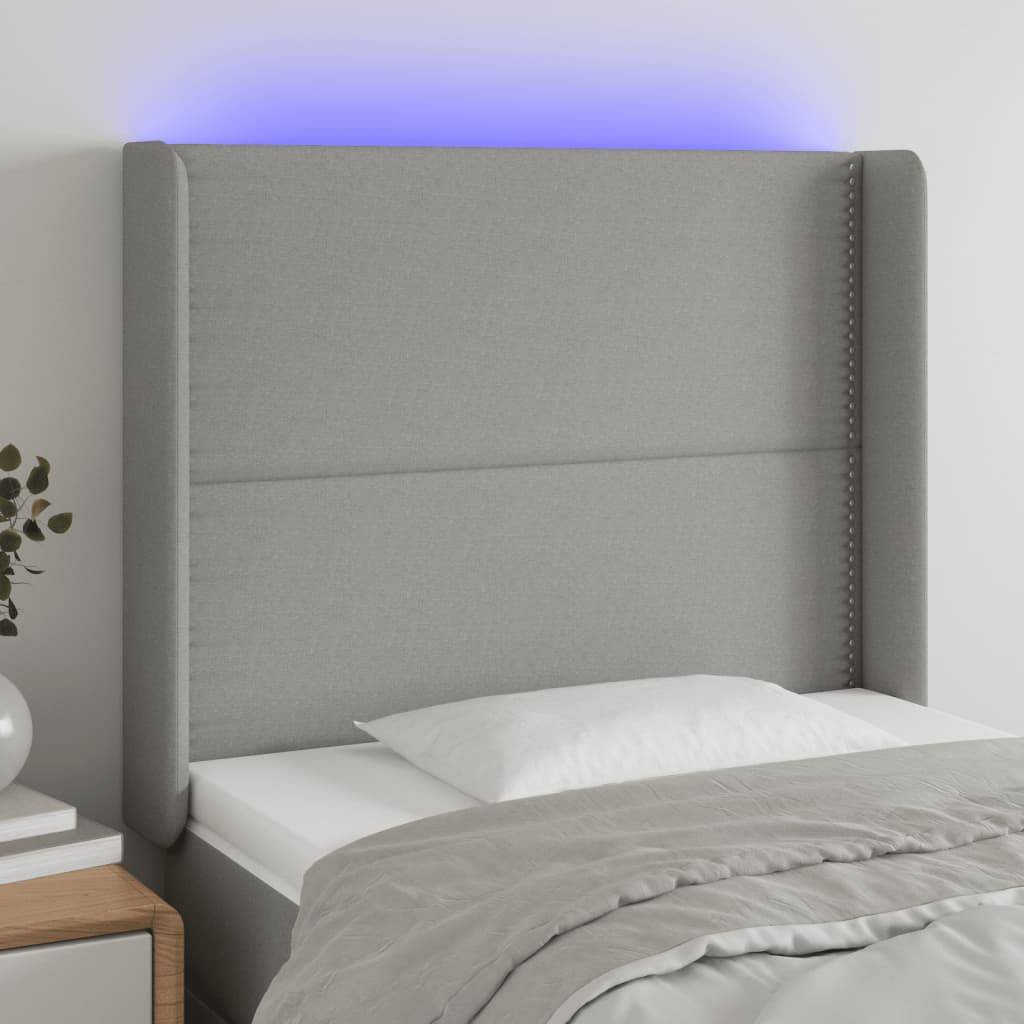 vidaXL LED Kopfteil Hellgrau 93x16x118/128 cm Stoff