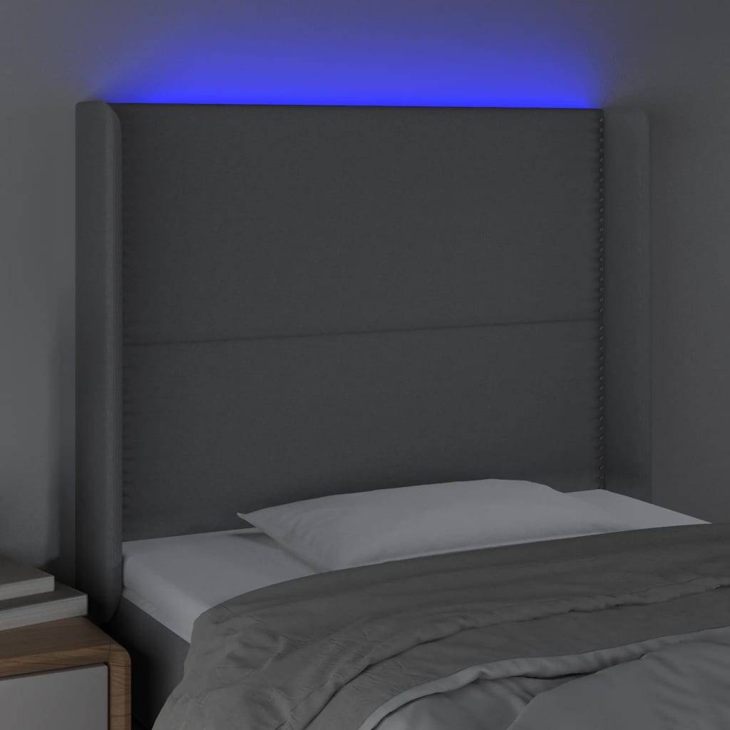 vidaXL LED Kopfteil Hellgrau 93x16x118/128 cm Stoff
