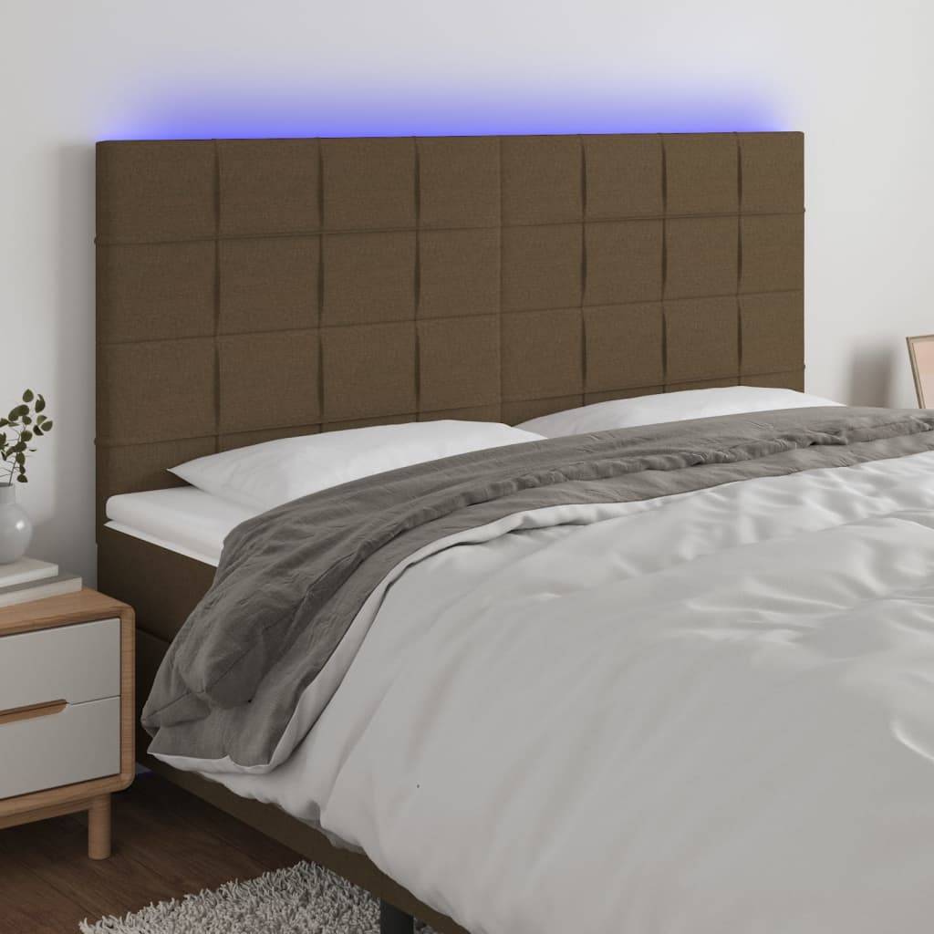 vidaXL LED Kopfteil Dunkelbraun 200x5x118/128 cm Stoff
