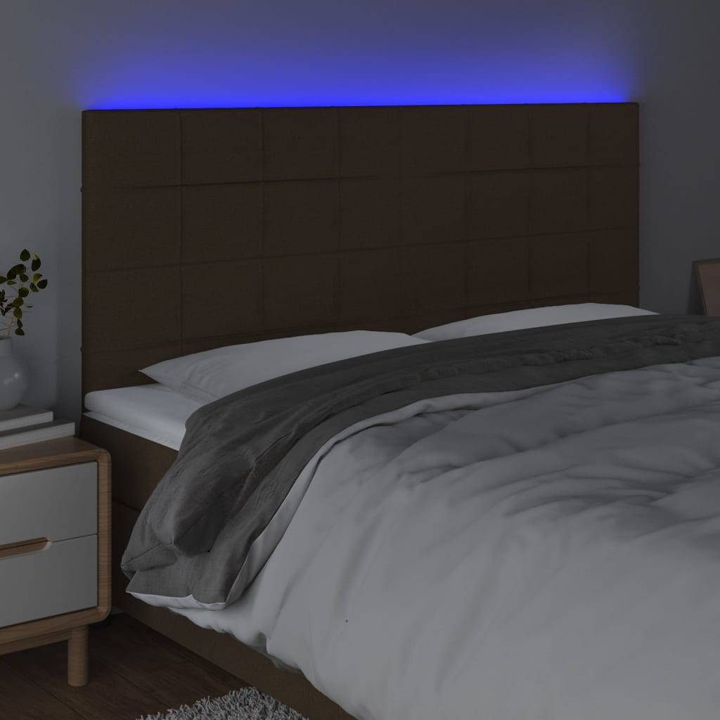 vidaXL LED Kopfteil Dunkelbraun 200x5x118/128 cm Stoff
