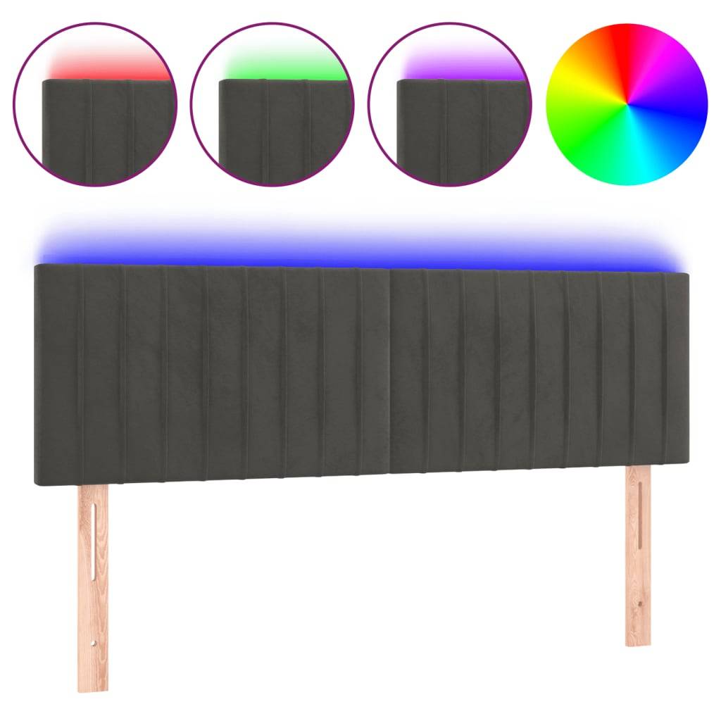 vidaXL LED Kopfteil Dunkelgrau 144x5x78/88 cm Samt