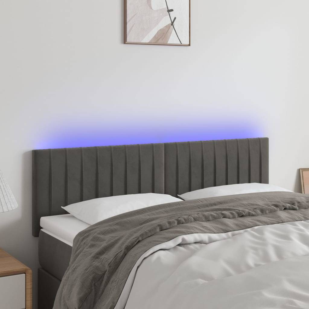vidaXL LED Kopfteil Dunkelgrau 144x5x78/88 cm Samt