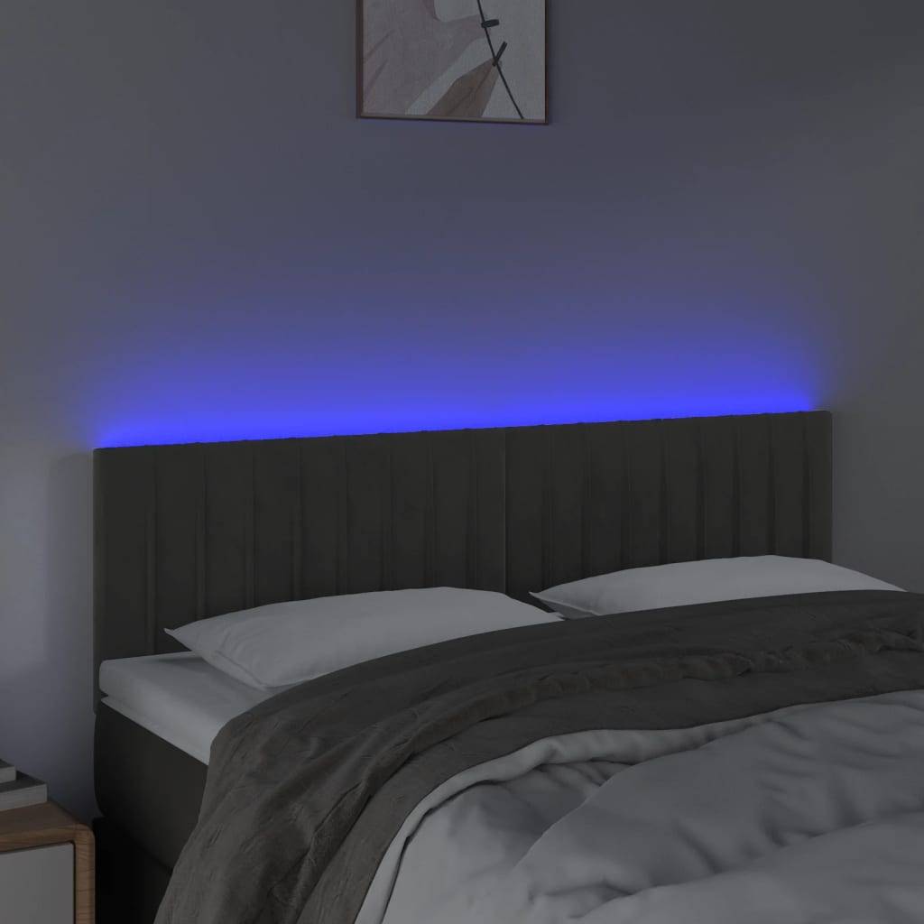vidaXL LED Kopfteil Dunkelgrau 144x5x78/88 cm Samt