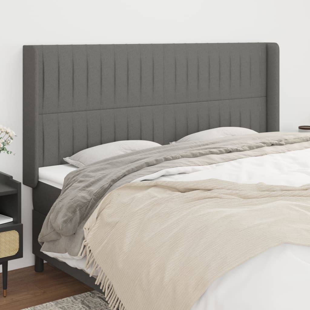 vidaXL Kopfteil mit Ohren Dunkelgrau 203x16x118/128 cm Stoff