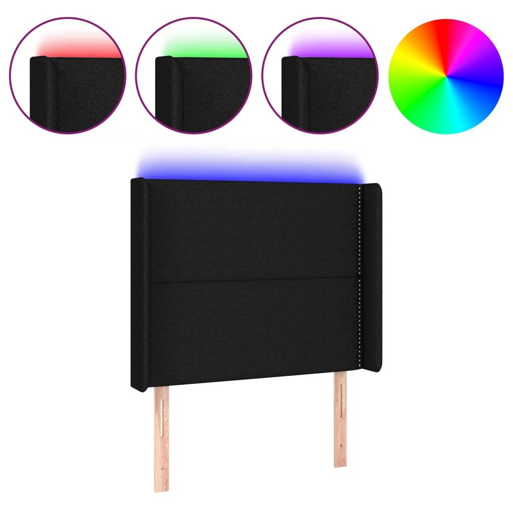 vidaXL LED Kopfteil Schwarz 93x16x118/128 cm Stoff