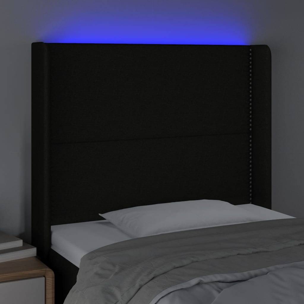vidaXL LED Kopfteil Schwarz 93x16x118/128 cm Stoff