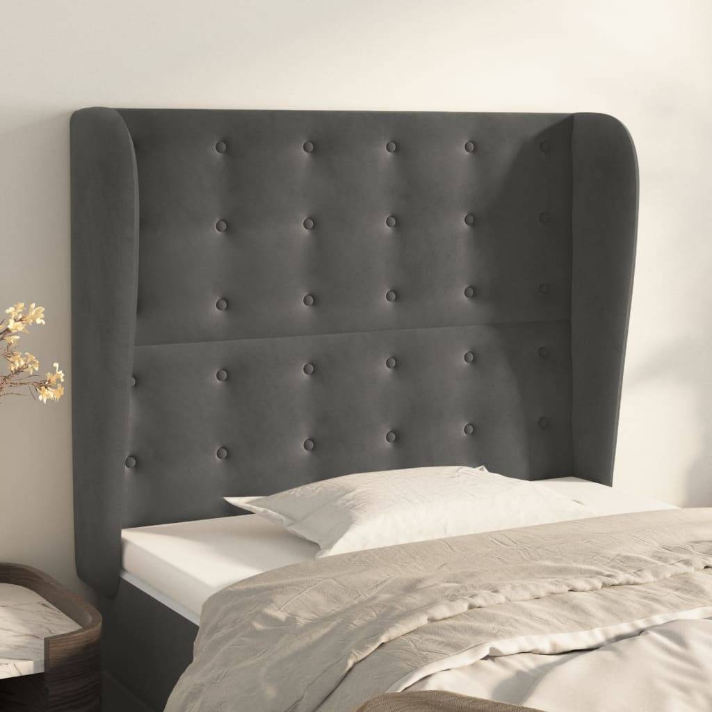 vidaXL Kopfteil mit Ohren Dunkelgrau 93x23x118/128 cm Samt