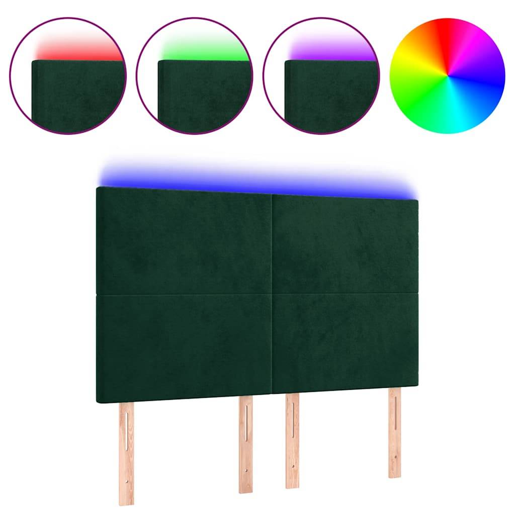 vidaXL LED Kopfteil Dunkelgrün 144x5x118/128 cm Samt