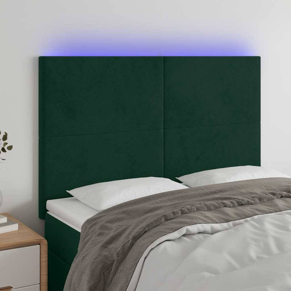 vidaXL LED Kopfteil Dunkelgrün 144x5x118/128 cm Samt