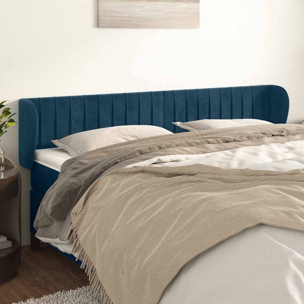vidaXL Kopfteil mit Ohren Dunkelblau 163x23x78/88 cm Samt